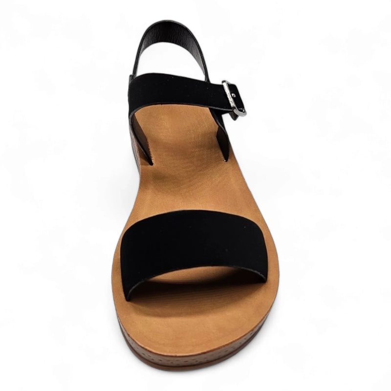 Black strapped sandals with tan leather sole from Granola Girl Summer Sandals collection