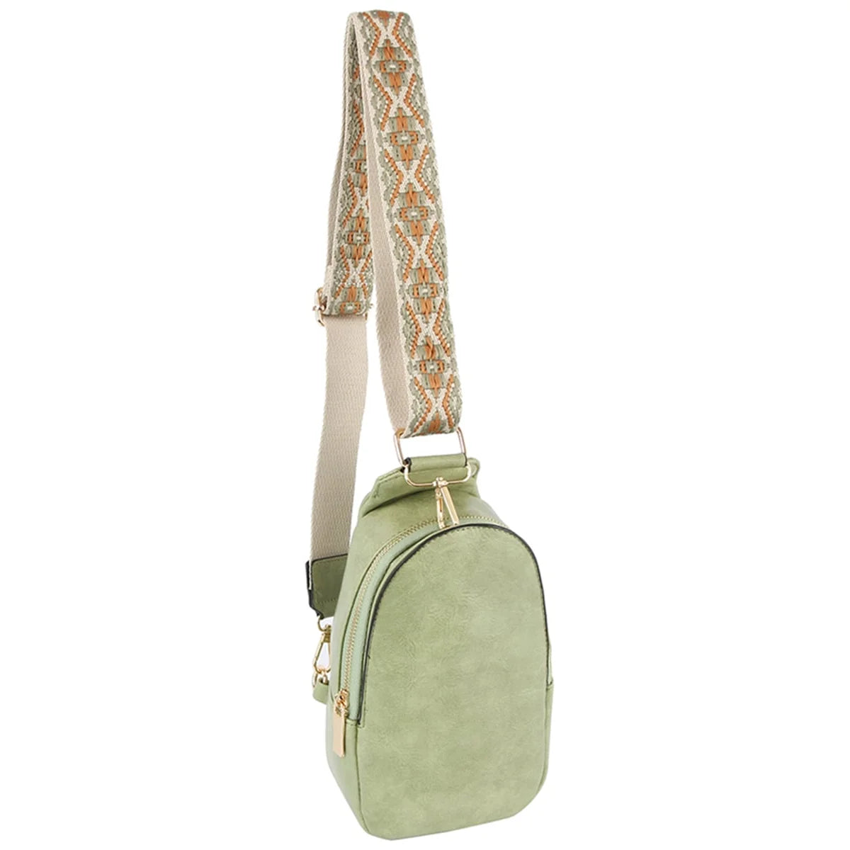 Light green Guitar Strap Sling Bag with a patterned strap for stylish convenience