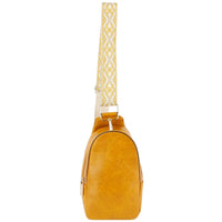 Yellow leather Guitar Strap Sling Bag with a patterned fabric strap for stylish convenience