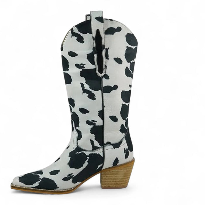 Hadie Cow Print Western Boots