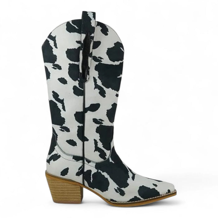 Hadie Cow Print Western Boots