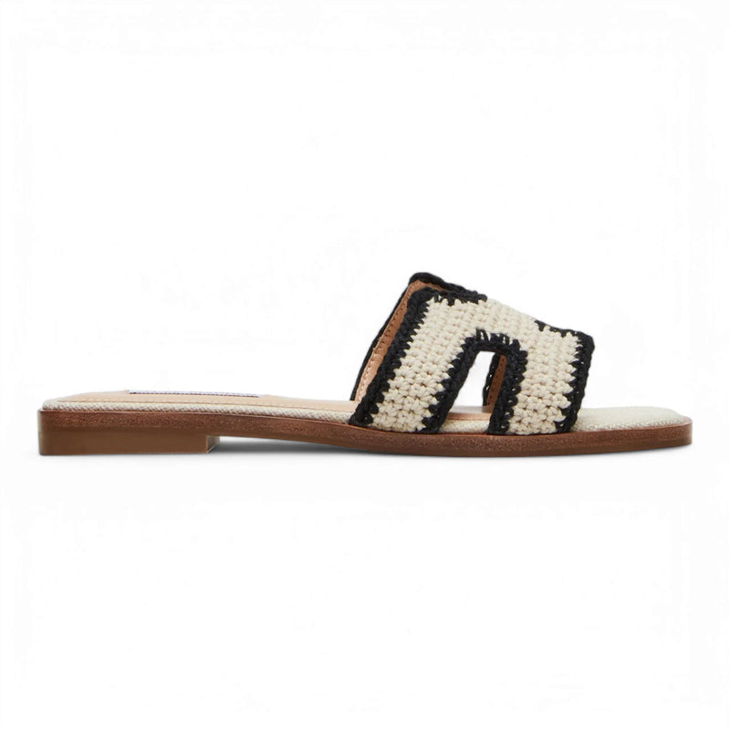 Beige and black woven slide sandal from Steve Madden Hadyn collection