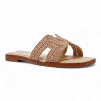Steve Madden Hadyn beige woven slide sandal with geometric cutouts flat sandal