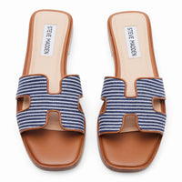 Pair of striped Steve Madden Hadyn H Band Slide sandals for stylish summer wear