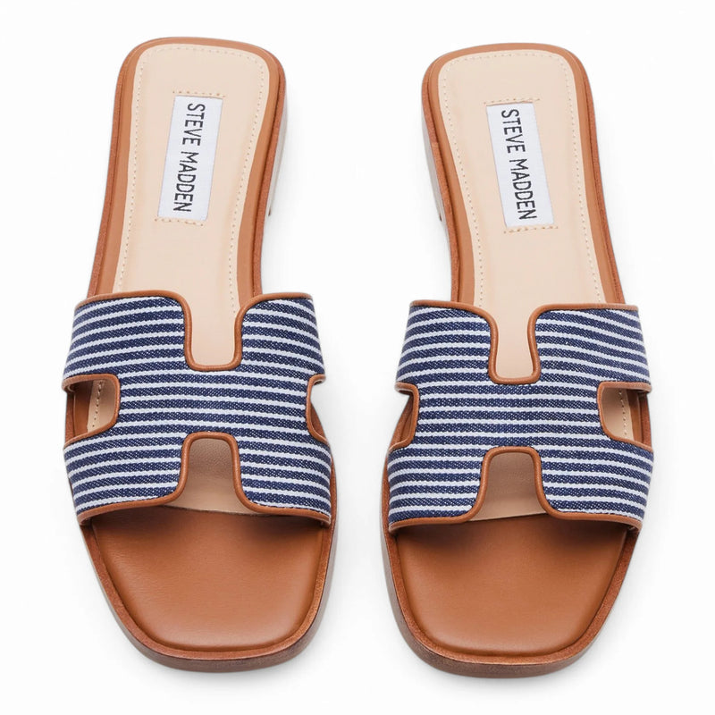 Pair of striped Steve Madden Hadyn H Band Slide sandals for stylish summer wear
