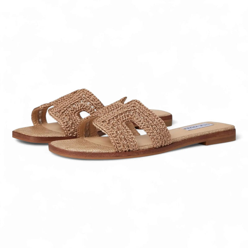 Steve Madden Hadyn flat sandal with geometric cutouts and woven slide design