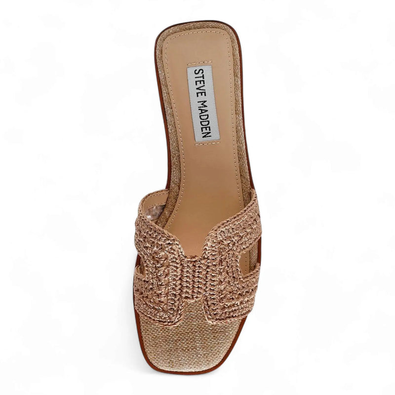 Rose gold Steve Madden Hadyn flat sandal with geometric cutouts and H Band Slide design