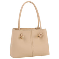 Beige leather Handle Satchel with dual handles and decorative knots