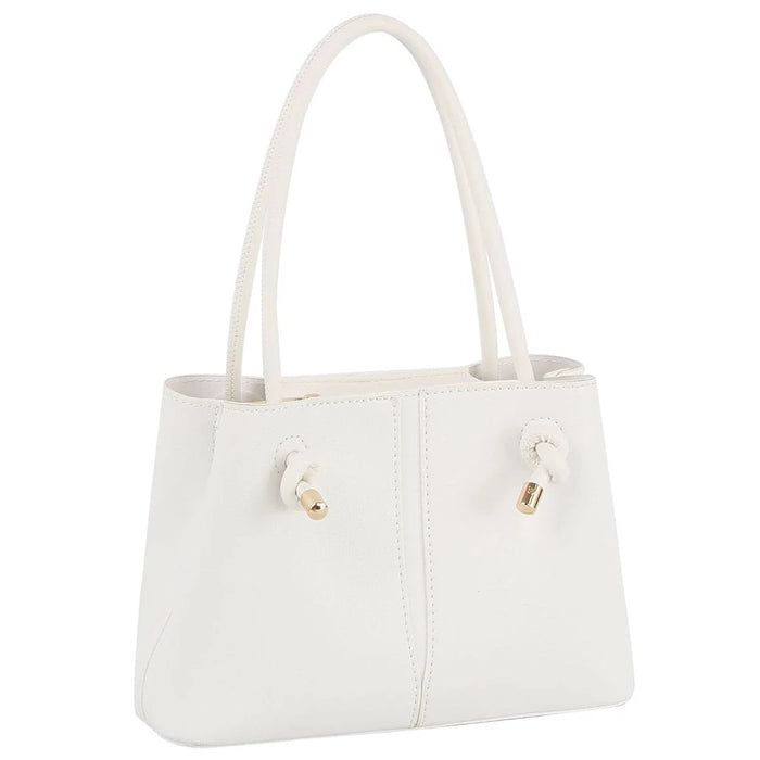 White leather handle satchel with structured shape and dual handles for stylish appeal