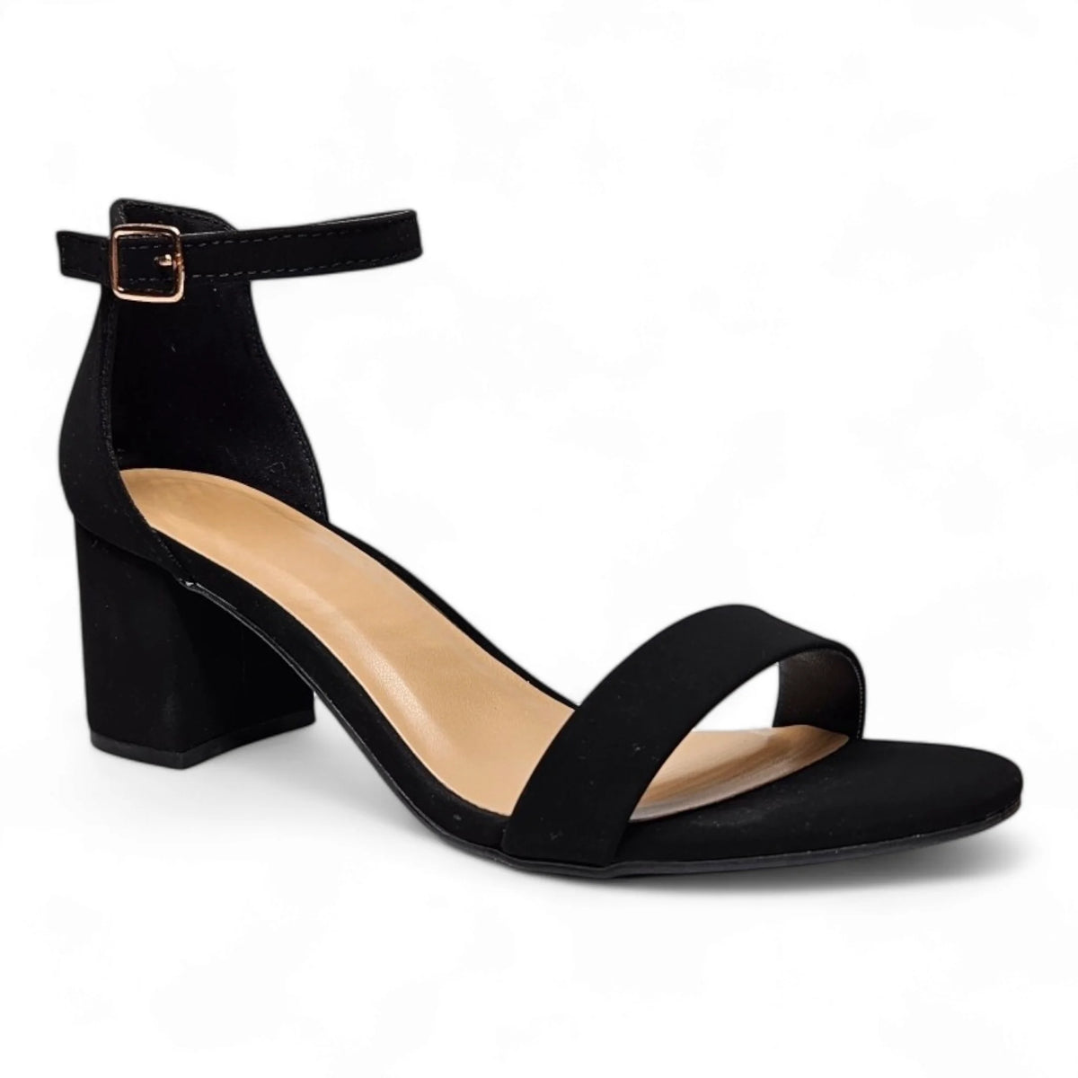 Black suede ankle-strap sandal with chunky heel from Head Over Heels