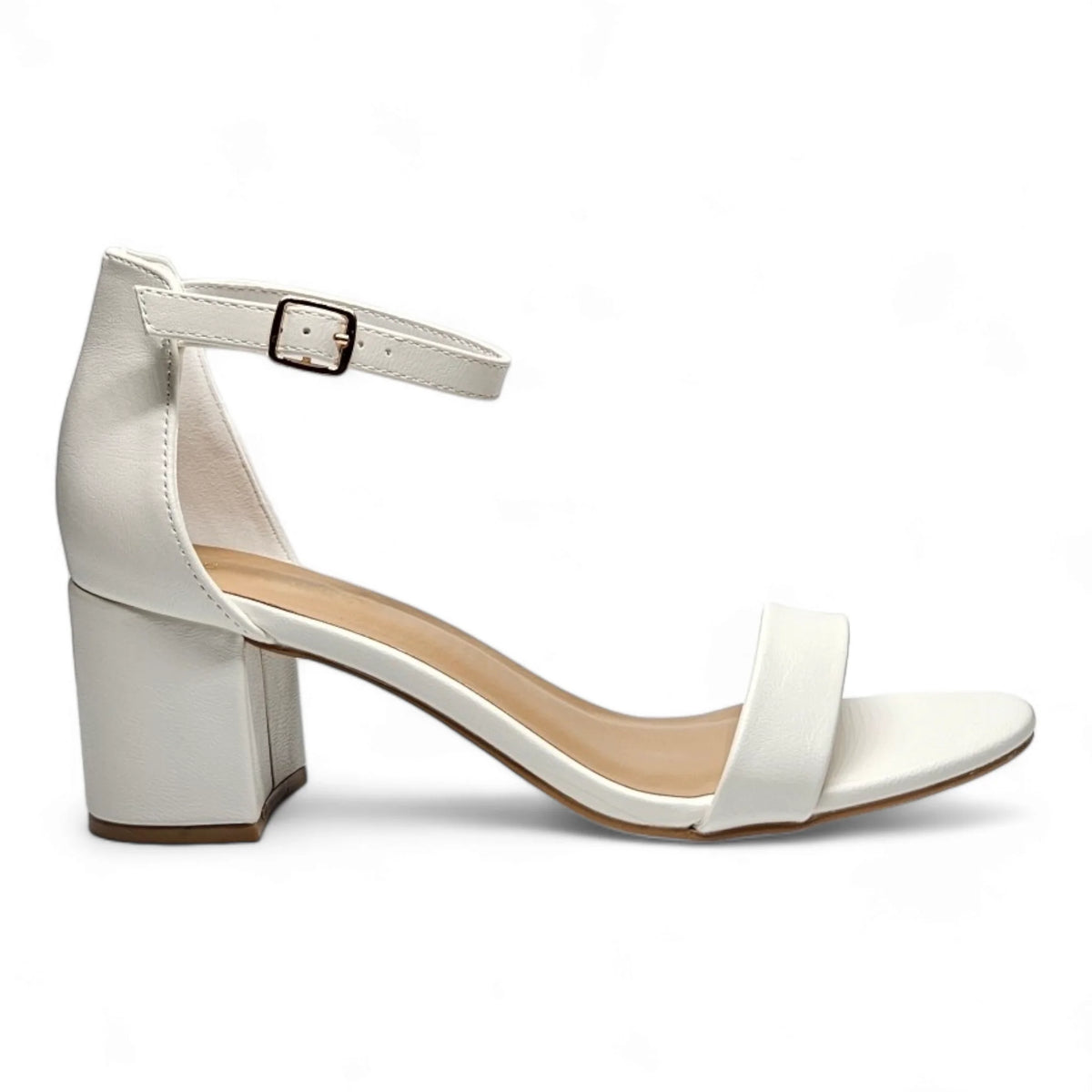 White leather chunky heel sandal with ankle strap from Head Over Heels