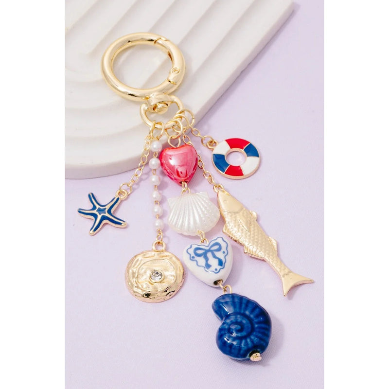 Heart And Ceramic Metallic Sea Life Bag Charm - Bag Charms