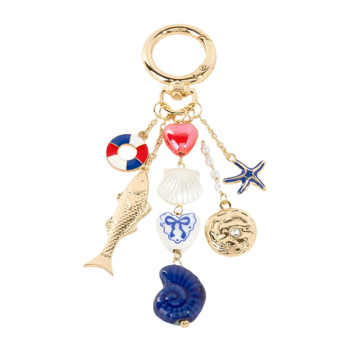 Heart And Ceramic Metallic Sea Life Bag Charm - Bag Charms