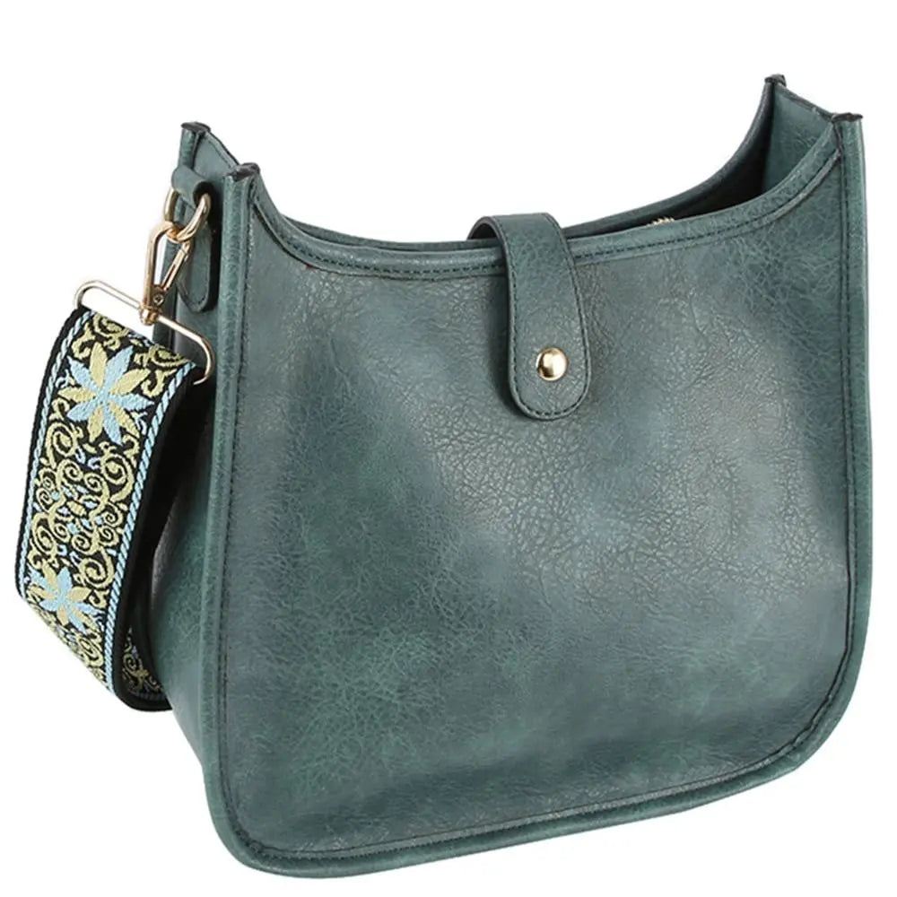 Green leather Hobo Crossbody Bag with decorative guitar strap for stylish outings