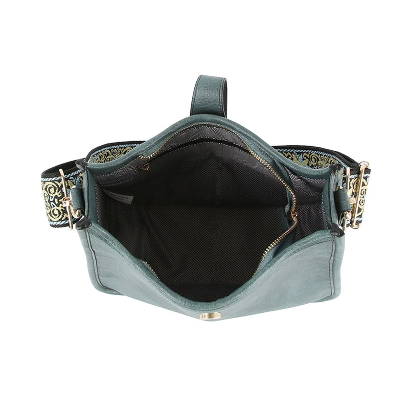 Open Hobo Crossbody Bag with decorative strap and zipper closure for stylish versatility