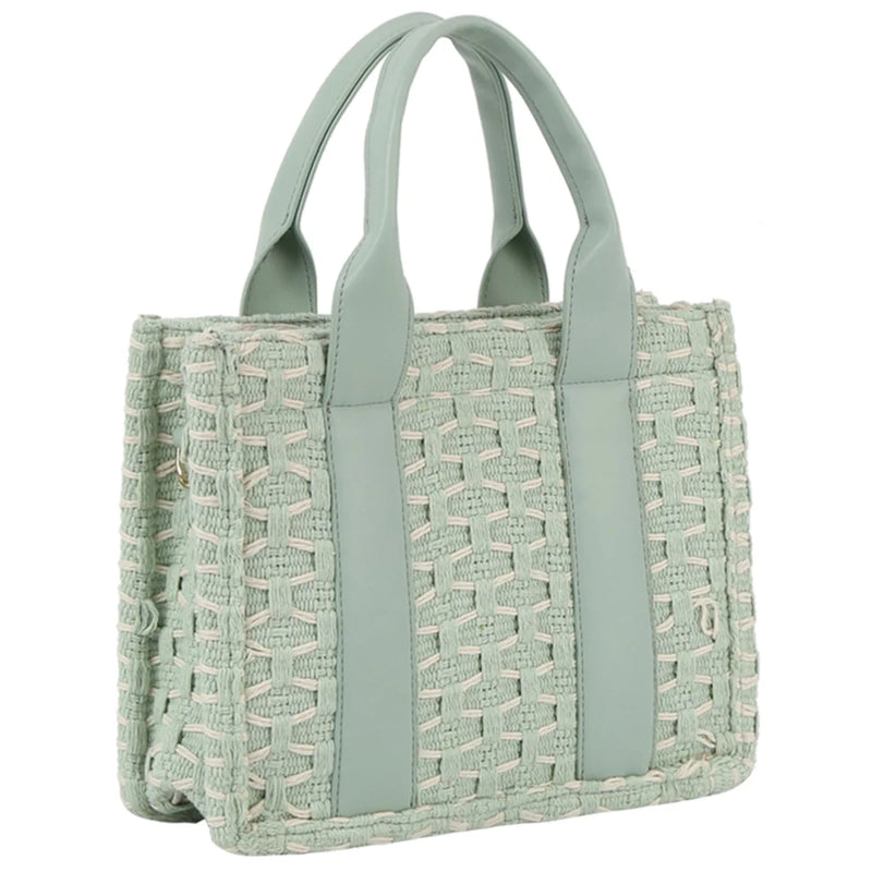 Pale green Honeycomb Tote Bag with structured sides and dual handles