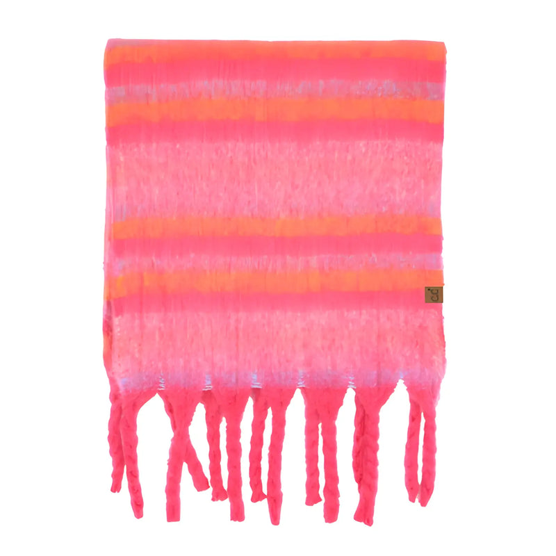 Pink and orange striped scarf with fringe tassels from Horizontal Multi Color Stripe Woven Scarf