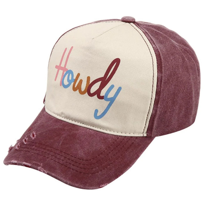 Howdy Two Toned Trucker Hat Cap - Burgandy