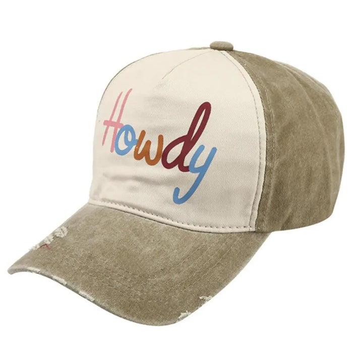 Howdy Two Toned Trucker Hat Cap - Khaki - BASEBALL CAPS