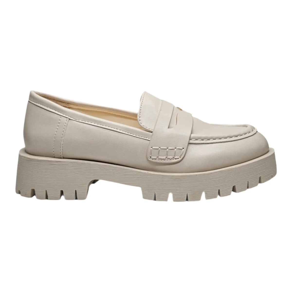 Chunky beige leather Hutch Penny Loafer with thick platform sole for stylish comfort