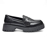 Black leather Hutch Penny Loafer with chunky lug sole for stylish comfort