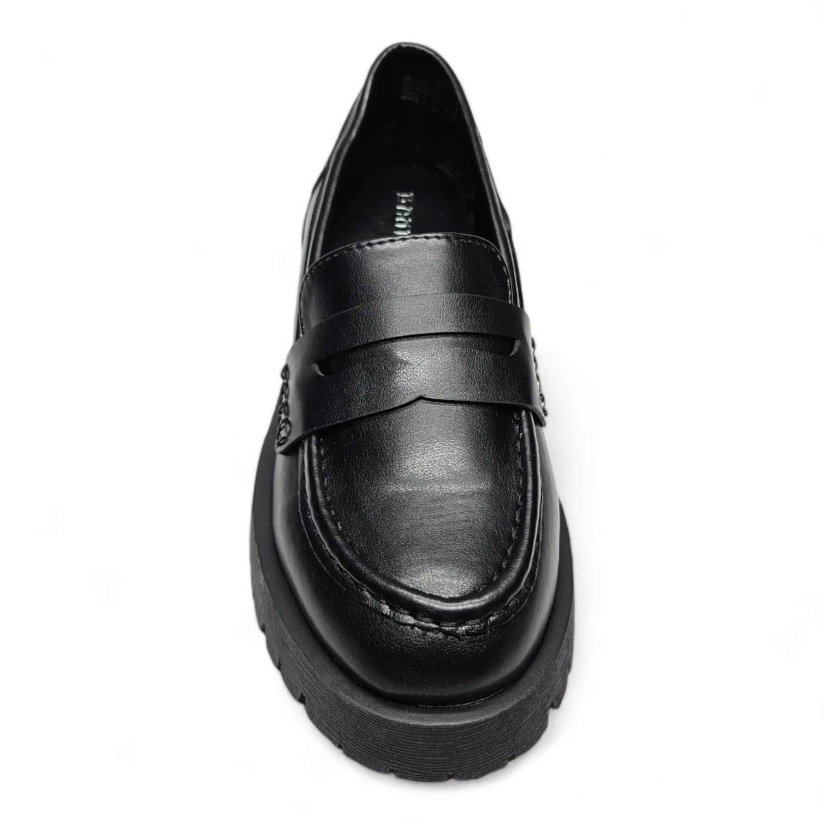 Black leather Hutch Penny Loafer with chunky platform sole for stylish comfort