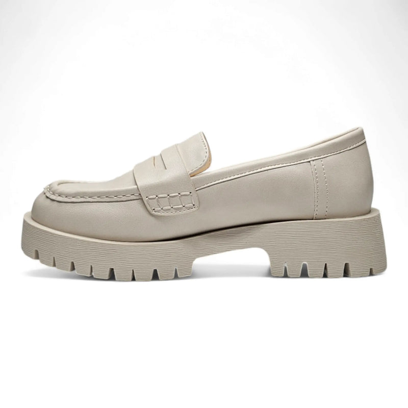 Chunky beige leather Hutch Penny Loafer with thick platform sole for stylish comfort