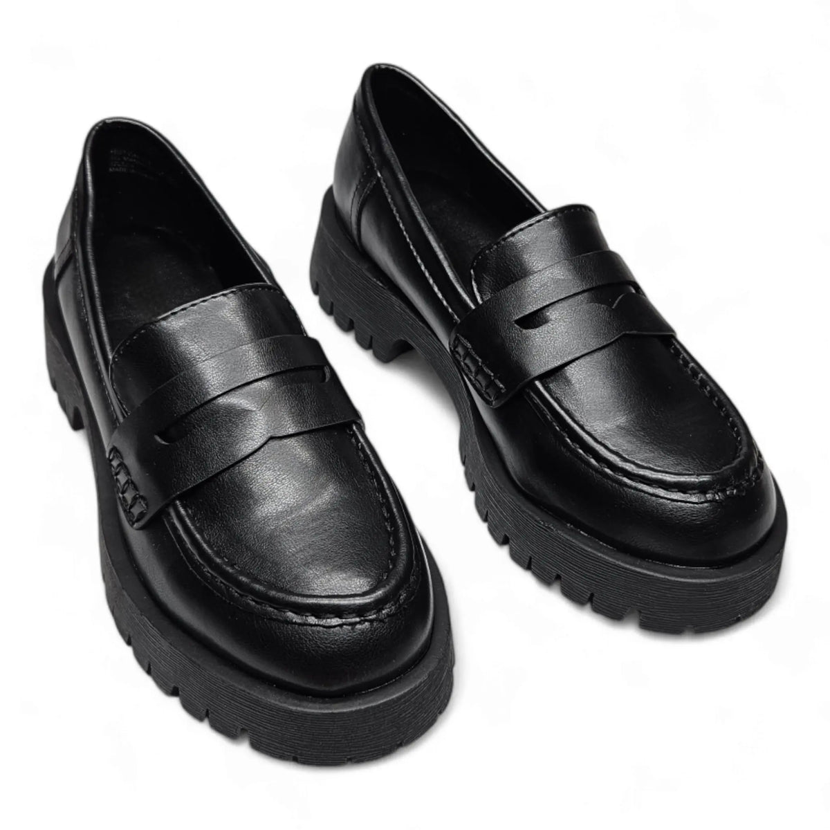 Pair of black leather Hutch Penny Loafers with chunky soles for stylish comfort