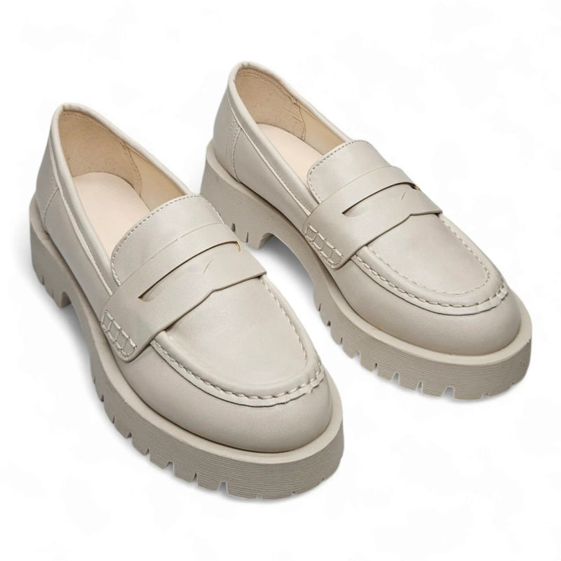 Off-white chunky Hutch Penny Loafers with thick soles for stylish comfort