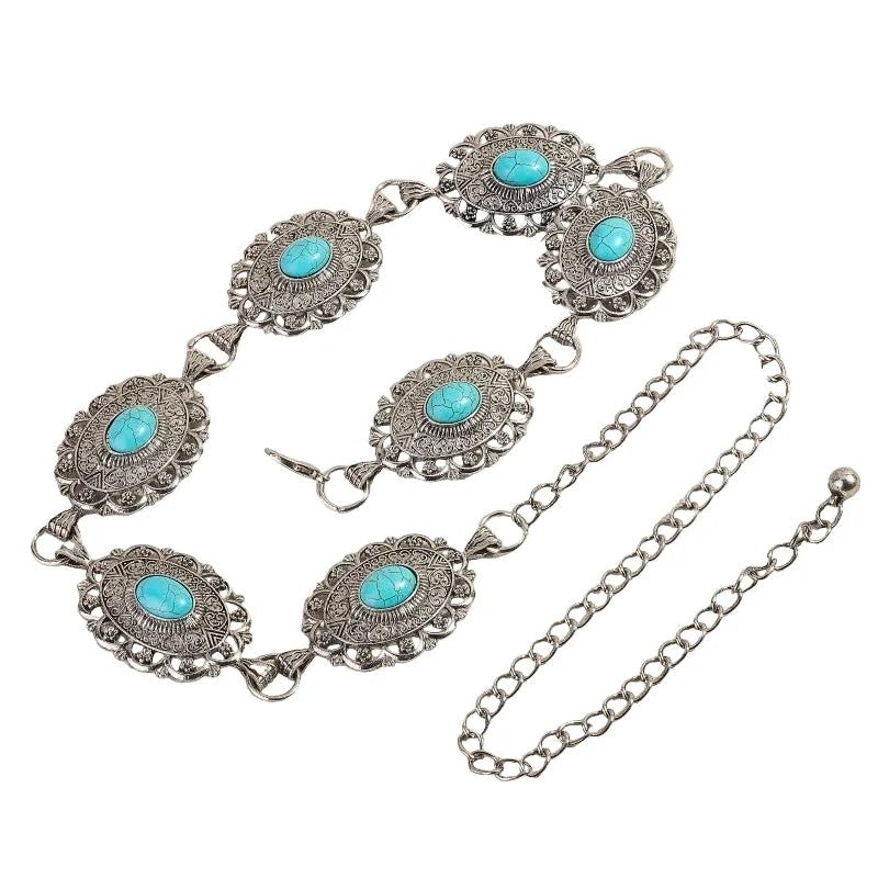 Intricate Metallic Oval Western Concho Chain Belt