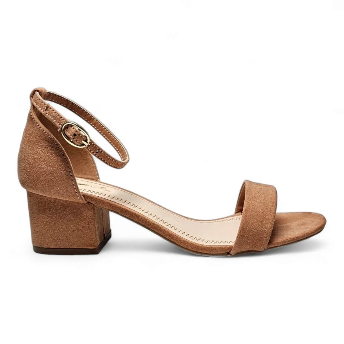 Tan leather sandal with low block heel and ankle strap from Basic Short Heel collection