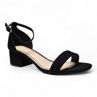 Black strappy sandal with low block heel in Basic Short Heel design