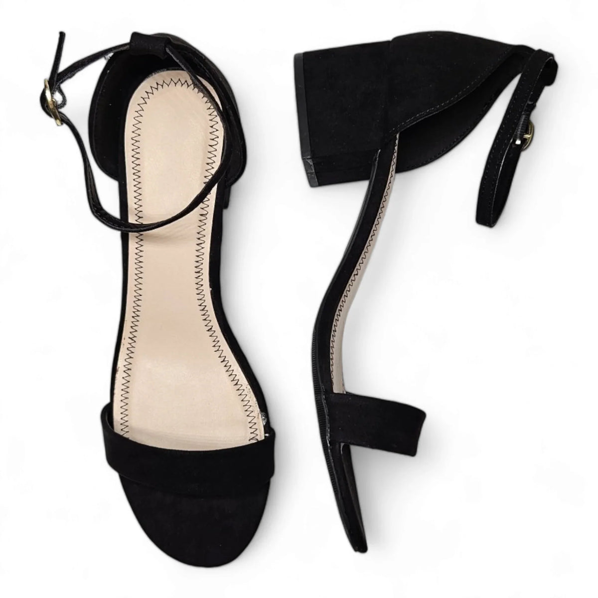 Pair of black ankle-strap sandals with low heels in Basic Short Heel design