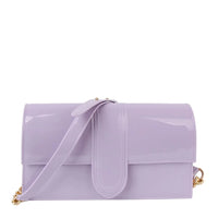 Lavender Jelly Crossbody Bag with flap closure and chain strap for stylish outings