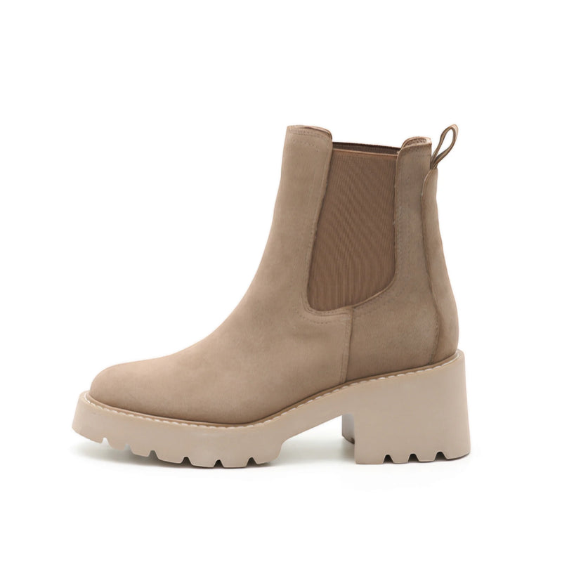 Beige leather Josie Ankle Boot with chunky heel and platform sole for stylish comfort