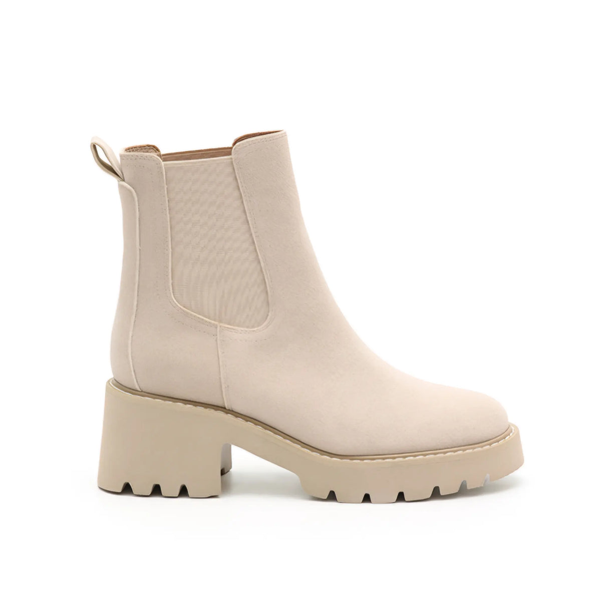 Beige ankle boot with chunky sole and elastic side panels from Josie Ankle Boot