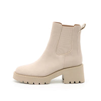 Beige suede ankle boot Josie with chunky platform sole and elastic side panels