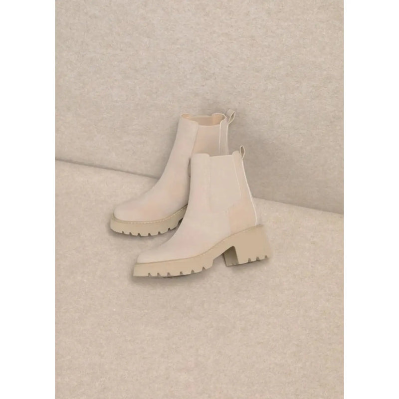 Cream-colored Josie Ankle Boot with chunky soles and heels for stylish footwear