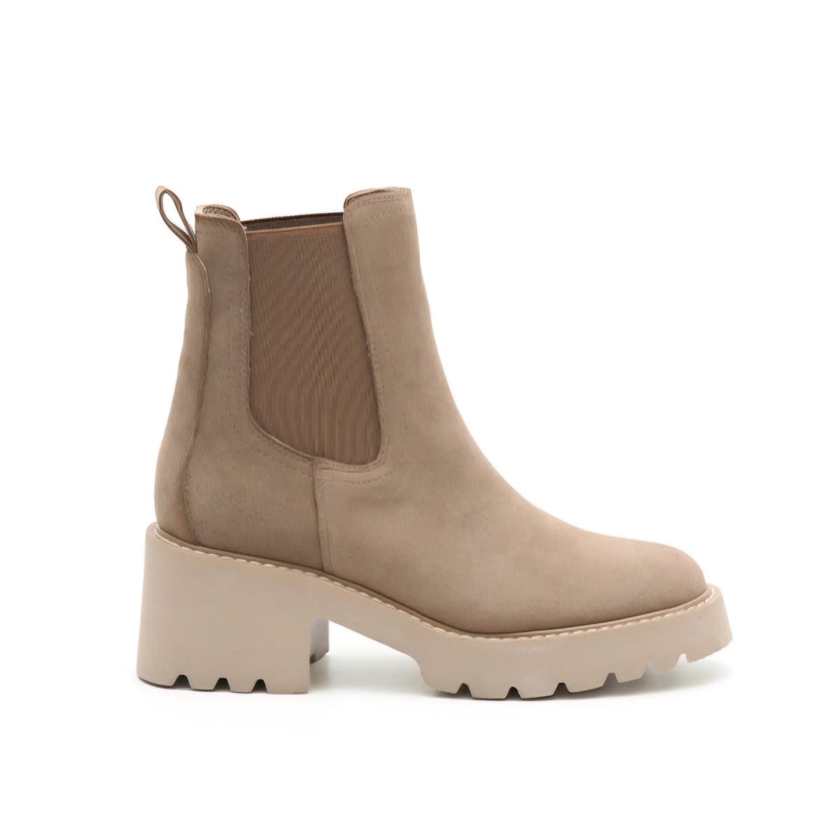 Beige Josie Ankle Boot with chunky platform sole and elastic side panel