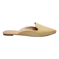 Woven straw raffia mules with a pointed toe for stylish summer footwear