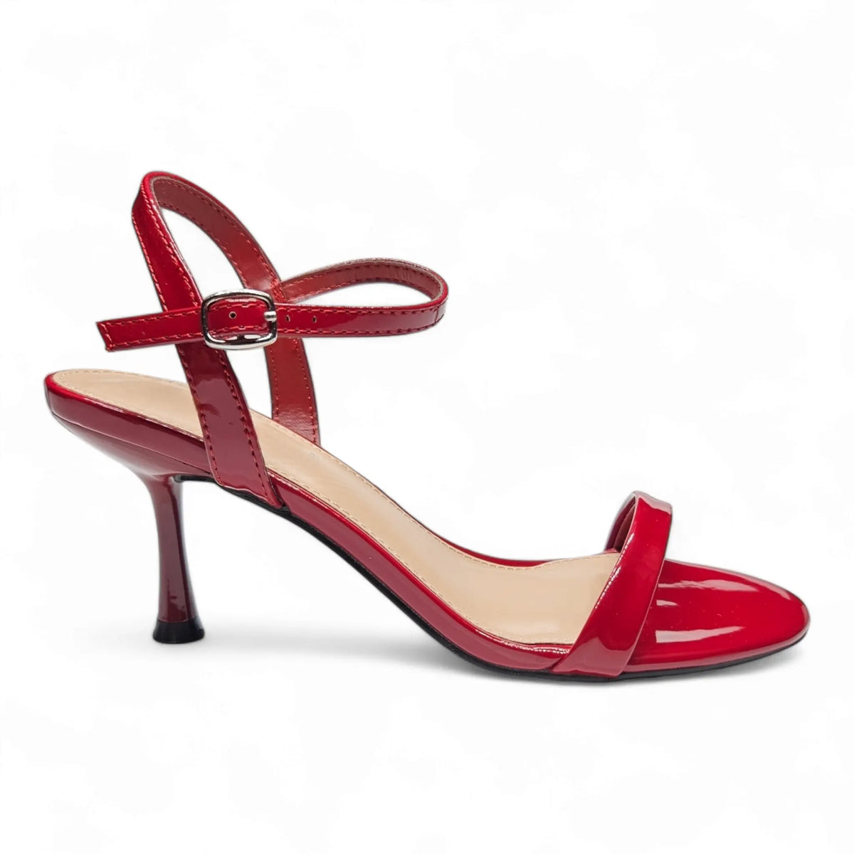 Red patent leather Joy One Band Sling Back Stiletto with ankle strap and stiletto heel