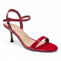 Red patent leather Joy One Band Sling Back Stiletto with thin heel and ankle strap