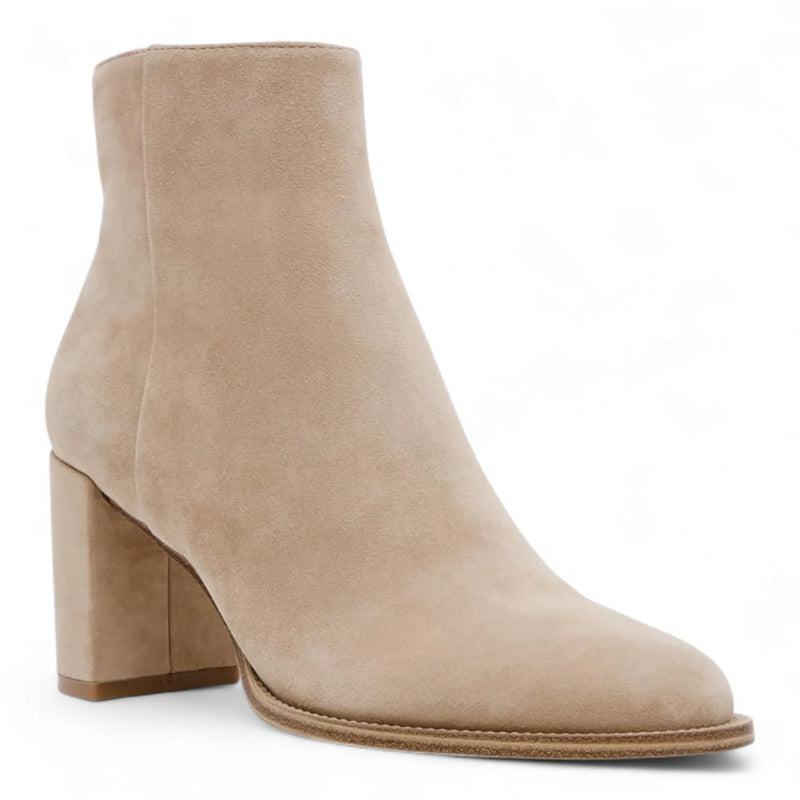 Beige suede Jozie Round Toe Ankle Boots with chunky heel and synthetic rubber sole