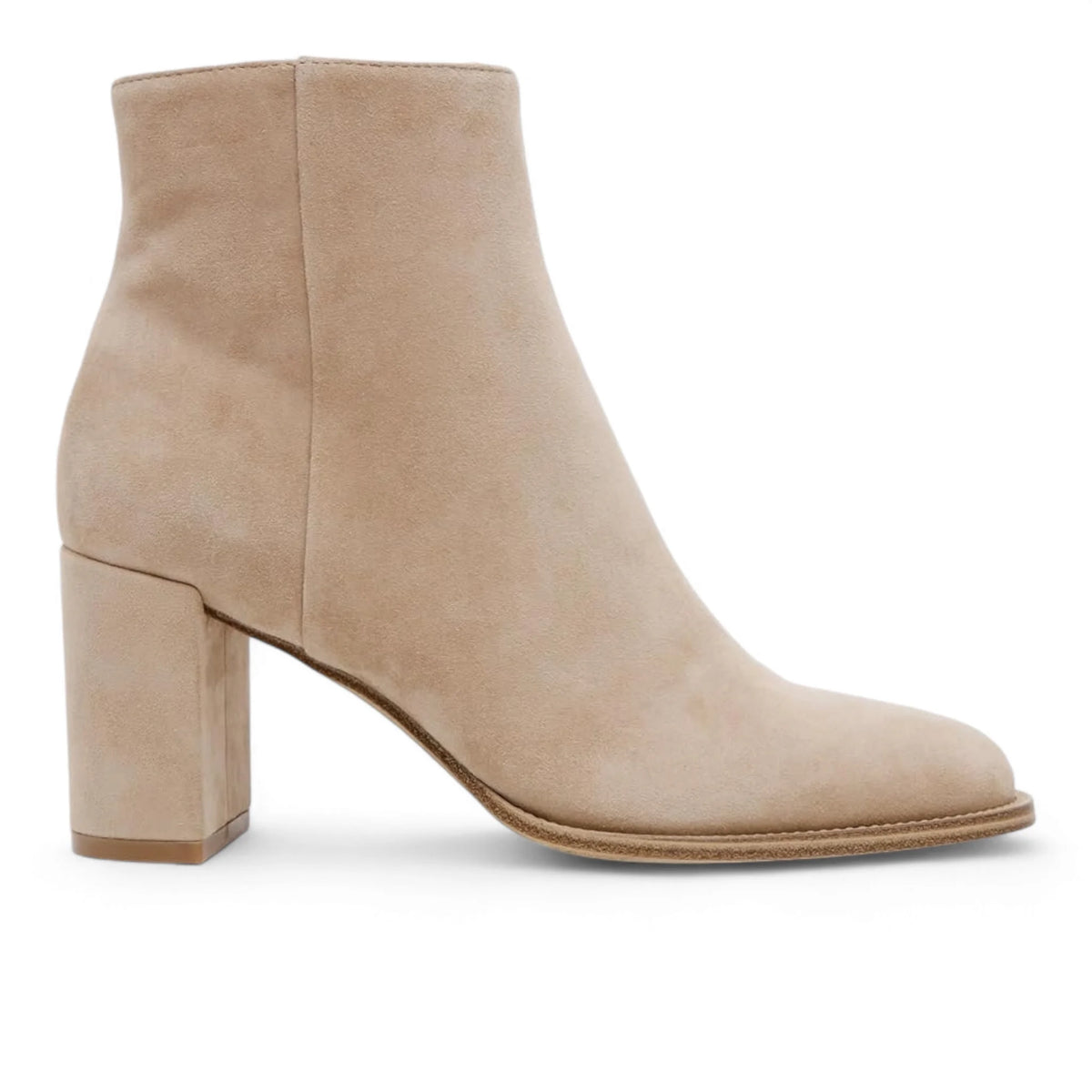 Beige suede Jozie Round Toe Ankle Boots with chunky heel and synthetic rubber sole