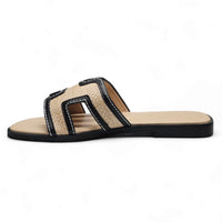 Beige and black Kansas Slip On Sandals with woven strap design
