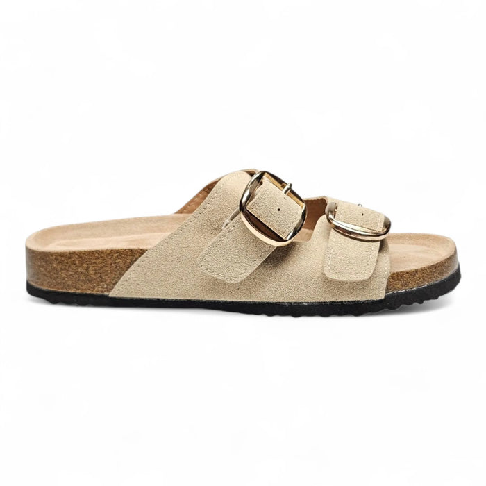 Karen Double Buckle Slide - Khaki / 5 - SLIP-ONS & FLATS