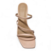 Beige Kaylee Strappy Sandal with high heel and square toe design