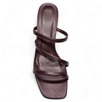 Burgundy leather Kaylee Strappy Sandal with multiple thin foot straps