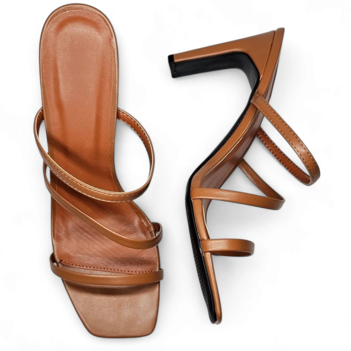 Tan leather high-heeled sandals with strappy design - Kaylee Strappy Sandal