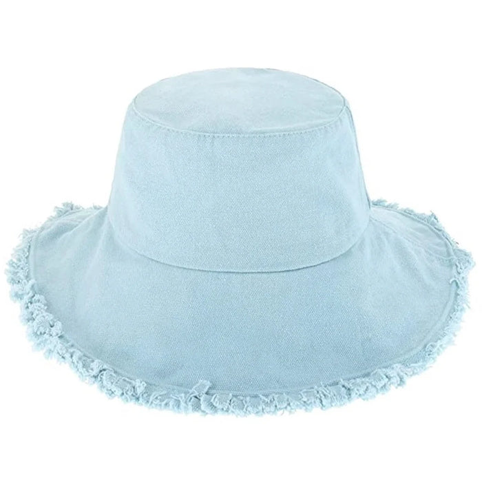 Keanu Twill Raw Edge Bucket Hat - Light Blue